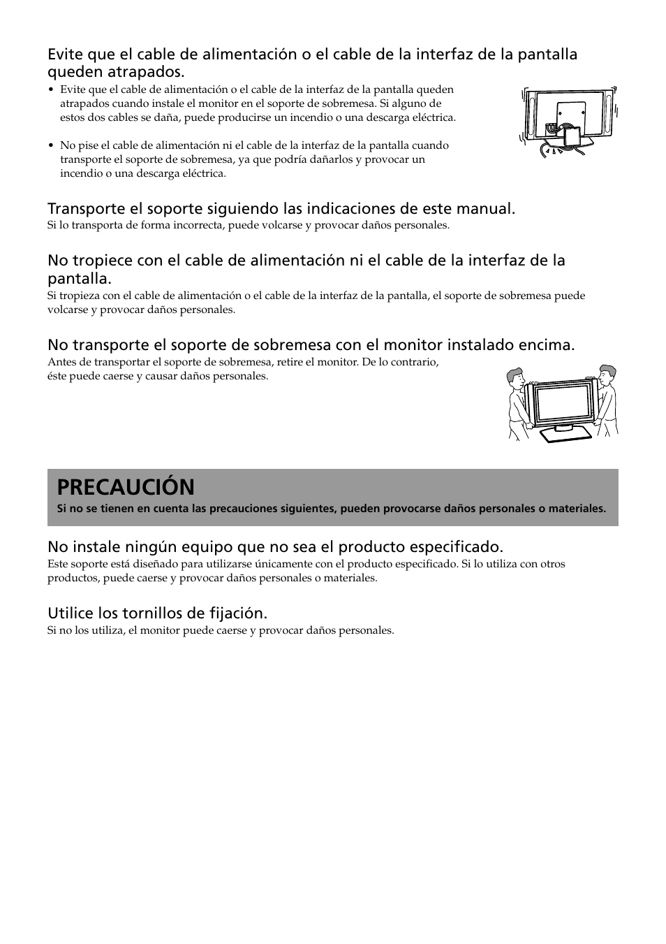 Precaución | Sony SU-P50T2 User Manual | Page 24 / 132