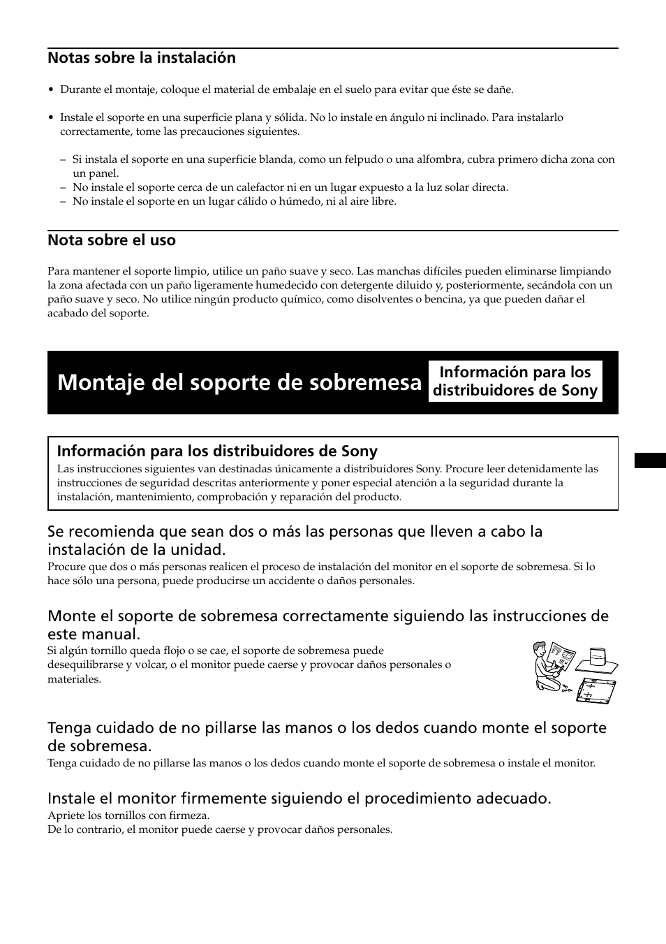 Montaje del soporte de sobremesa | Sony SU-P50T2 User Manual | Page 25 / 132