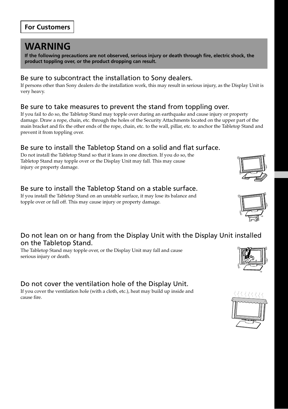 Warning | Sony SU-P50T2 User Manual | Page 3 / 132