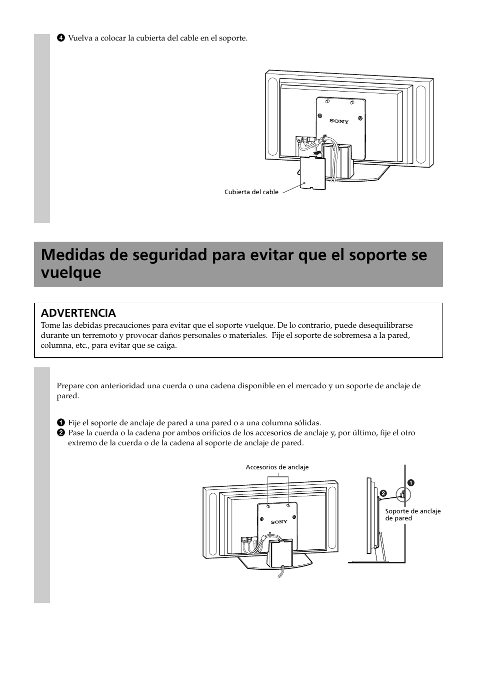 Advertencia | Sony SU-P50T2 User Manual | Page 30 / 132