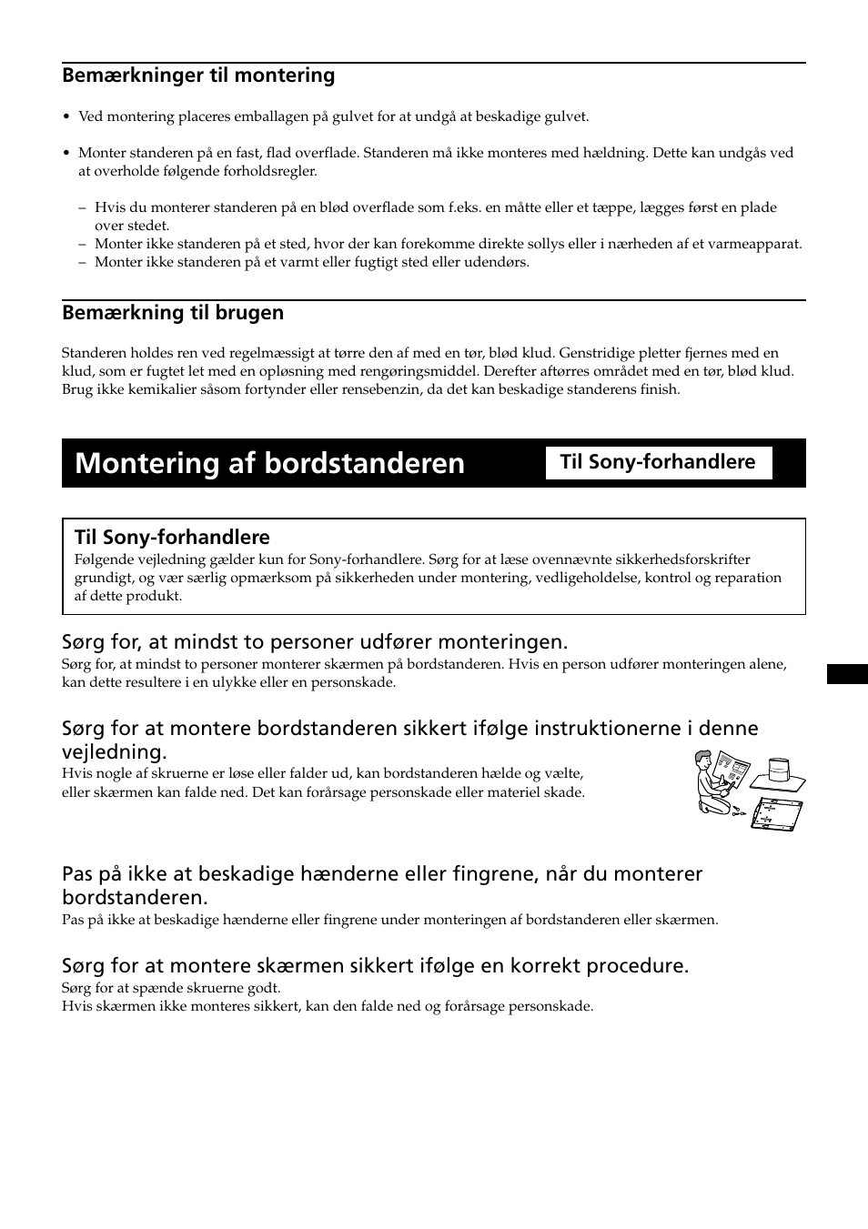 Montering af bordstanderen | Sony SU-P50T2 User Manual | Page 45 / 132