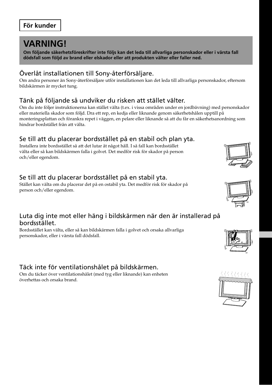 Varning | Sony SU-P50T2 User Manual | Page 63 / 132