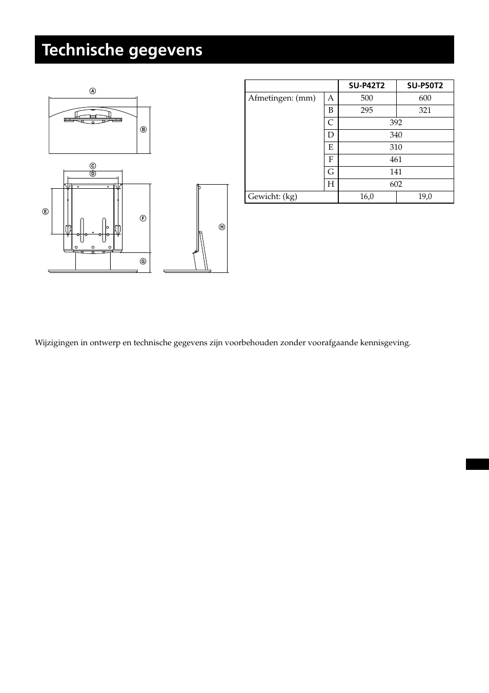 Technische gegevens | Sony SU-P50T2 User Manual | Page 91 / 132