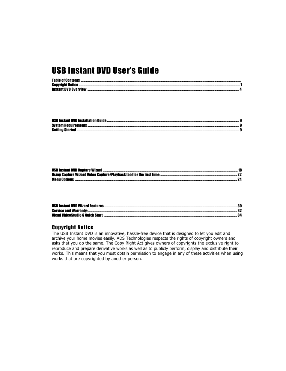Usb instant dvd user’s guide, Copyright notice | ADS Technologies USB Instant DVD User Manual | Page 3 / 94