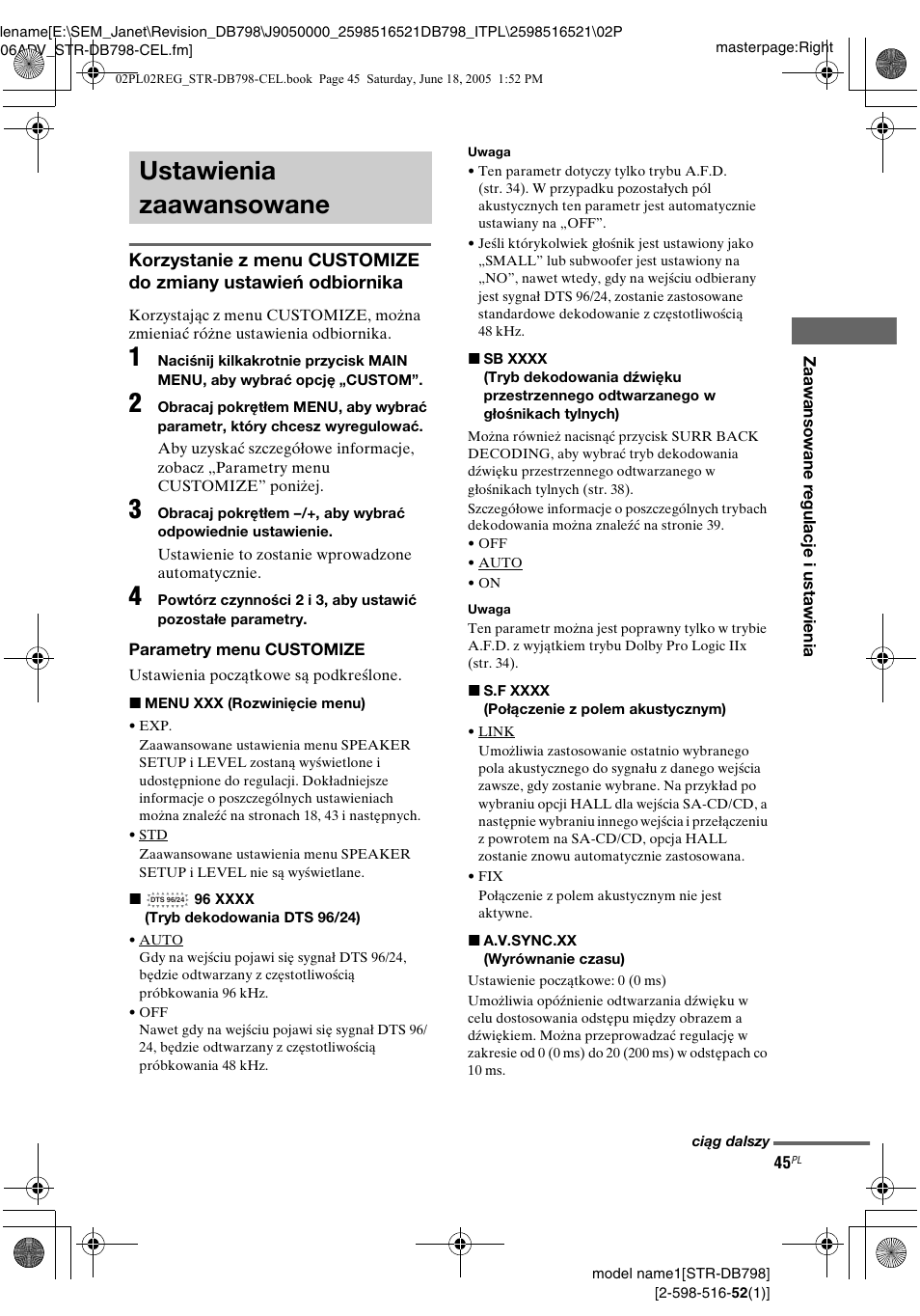 Ustawienia zaawansowane | Sony STR-DB798 User Manual | Page 113 / 144