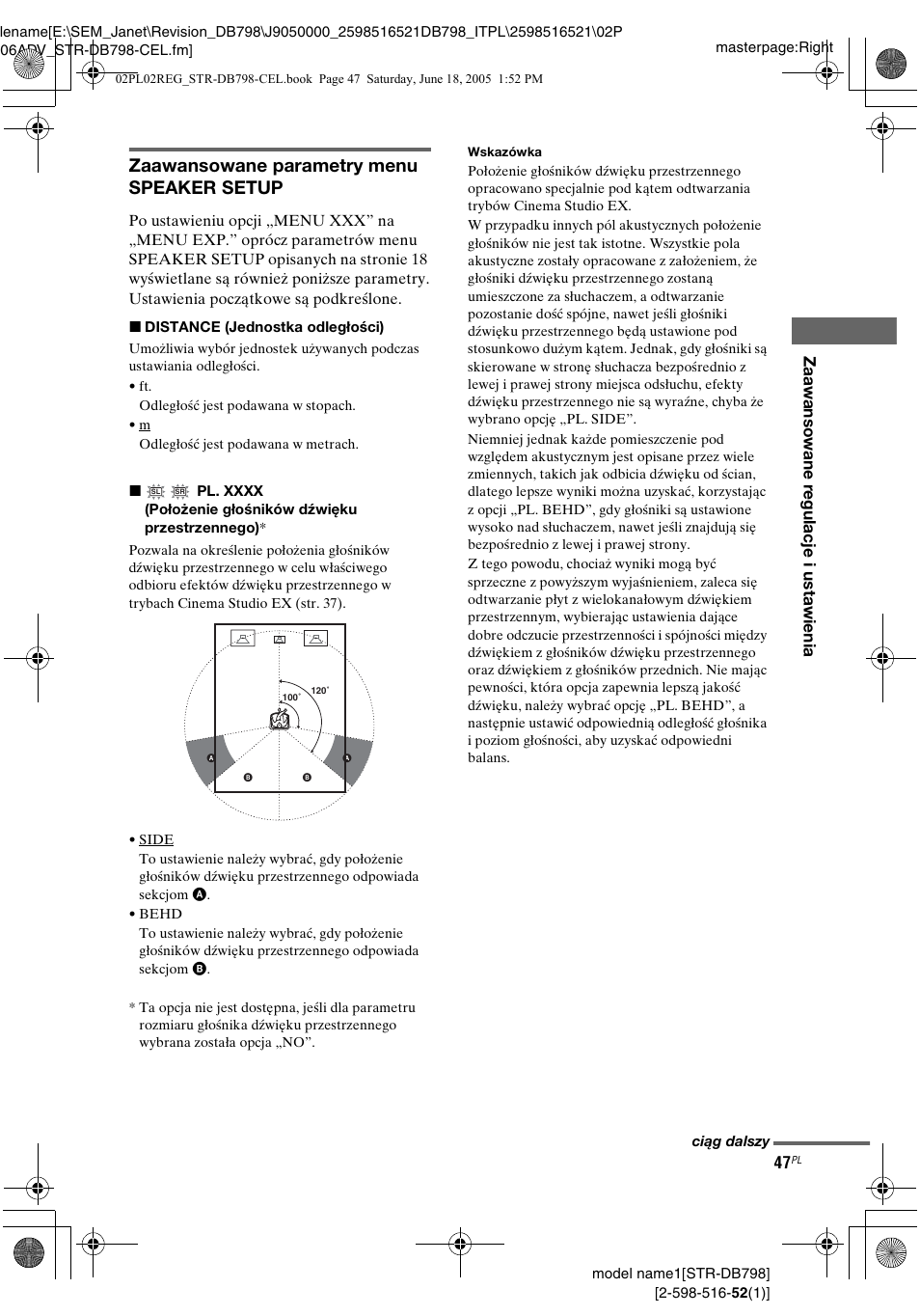Zaawansowane parametry menu speaker setup | Sony STR-DB798 User Manual | Page 115 / 144