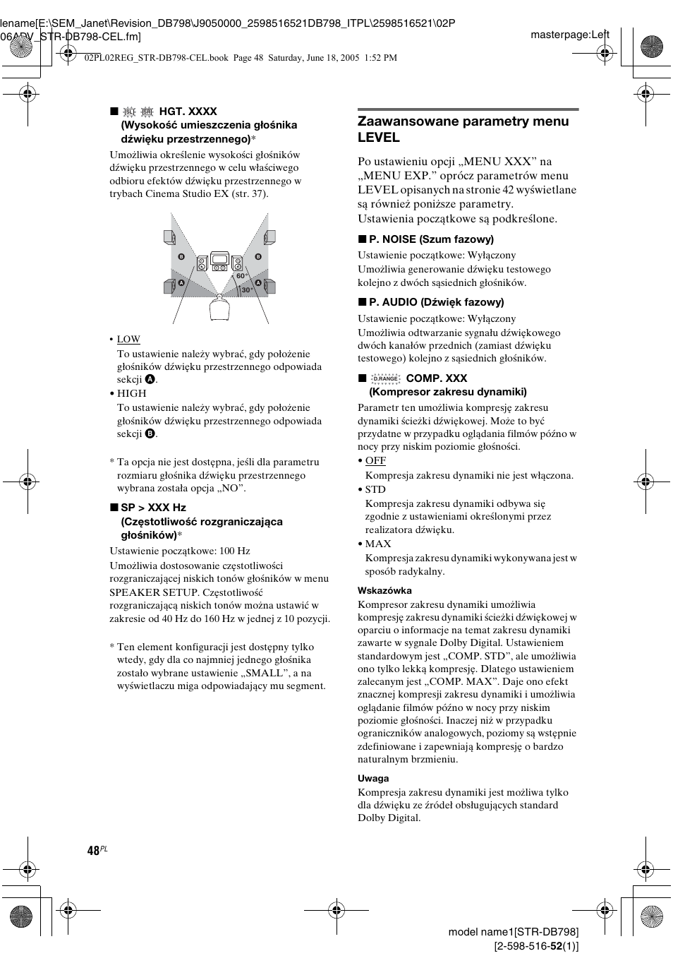 Zaawansowane parametry menu level | Sony STR-DB798 User Manual | Page 116 / 144