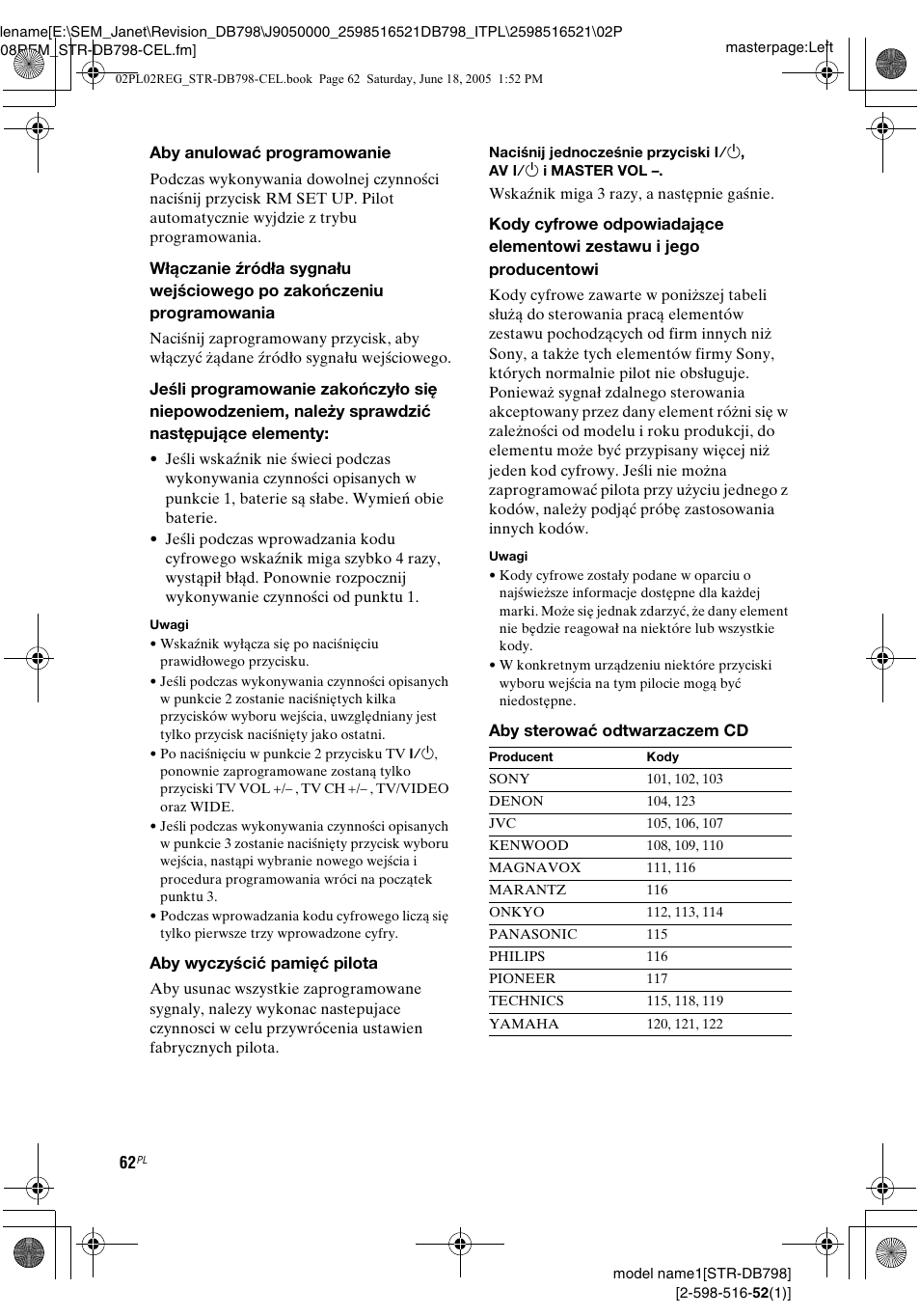 Ch 62–6 | Sony STR-DB798 User Manual | Page 130 / 144