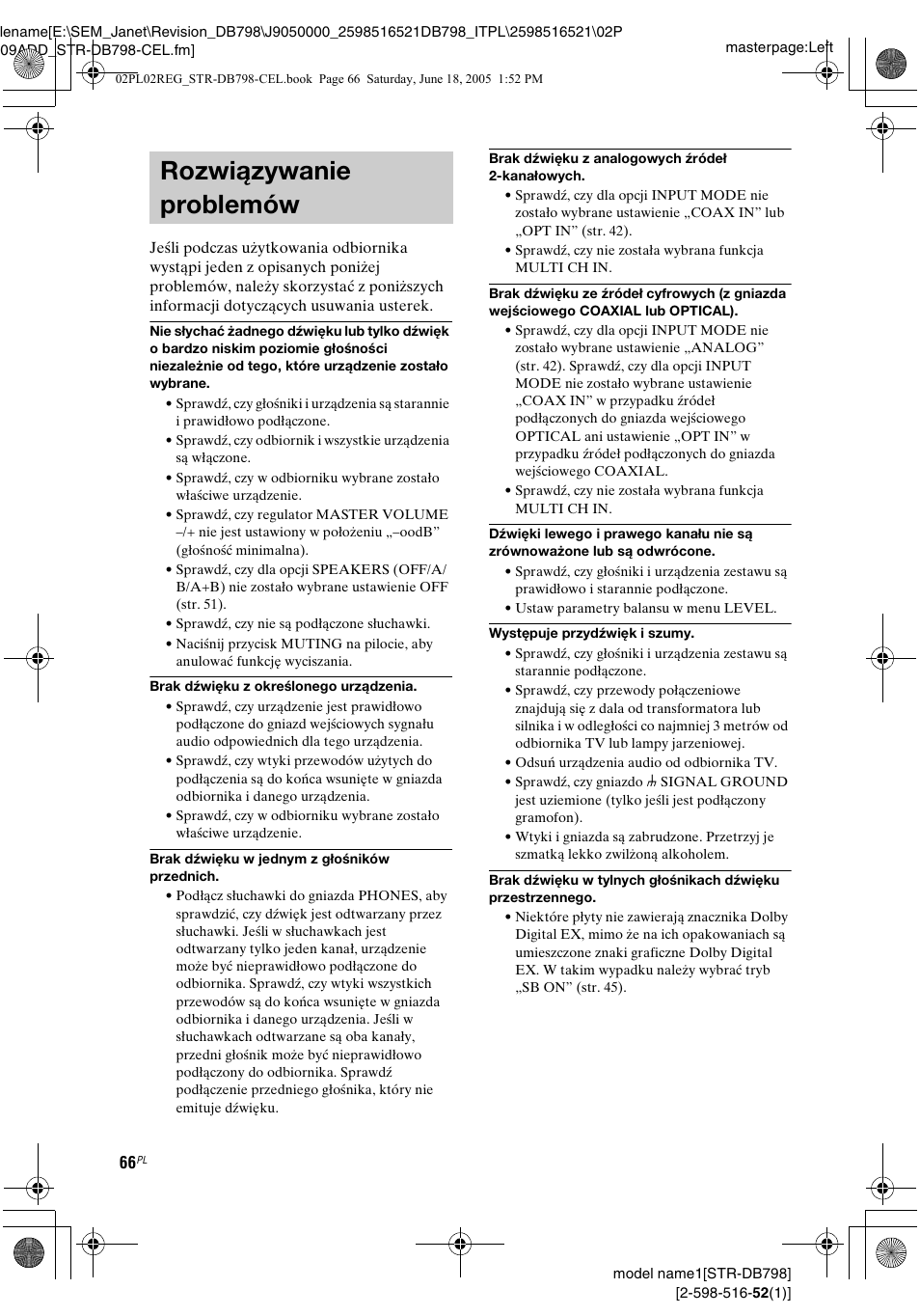 Rozwiązywanie problemów | Sony STR-DB798 User Manual | Page 134 / 144
