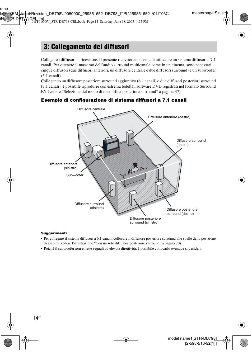Collegamento dei diffusori | Sony STR-DB798 User Manual | Page 14 / 144