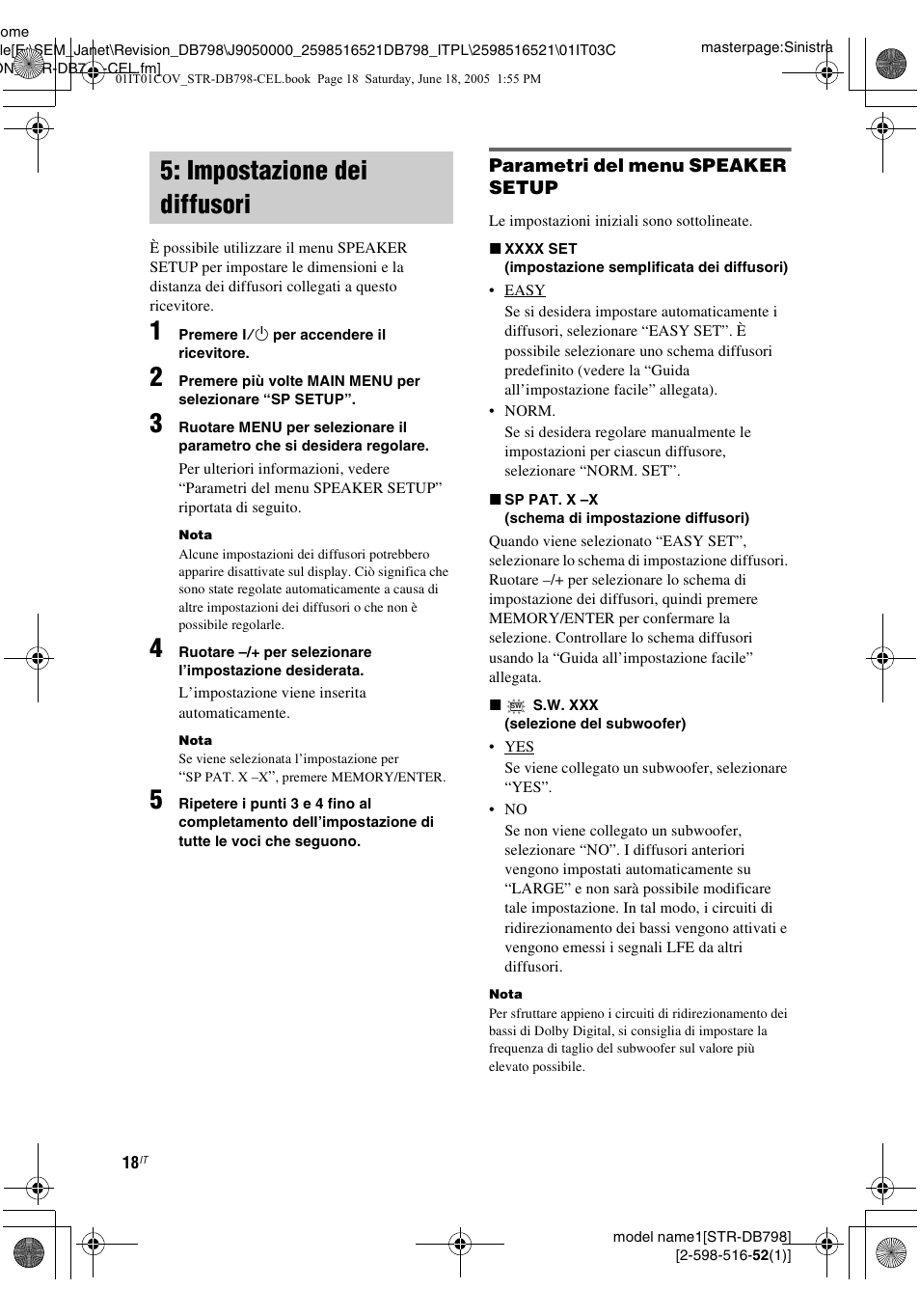 Impostazione dei diffusori | Sony STR-DB798 User Manual | Page 18 / 144