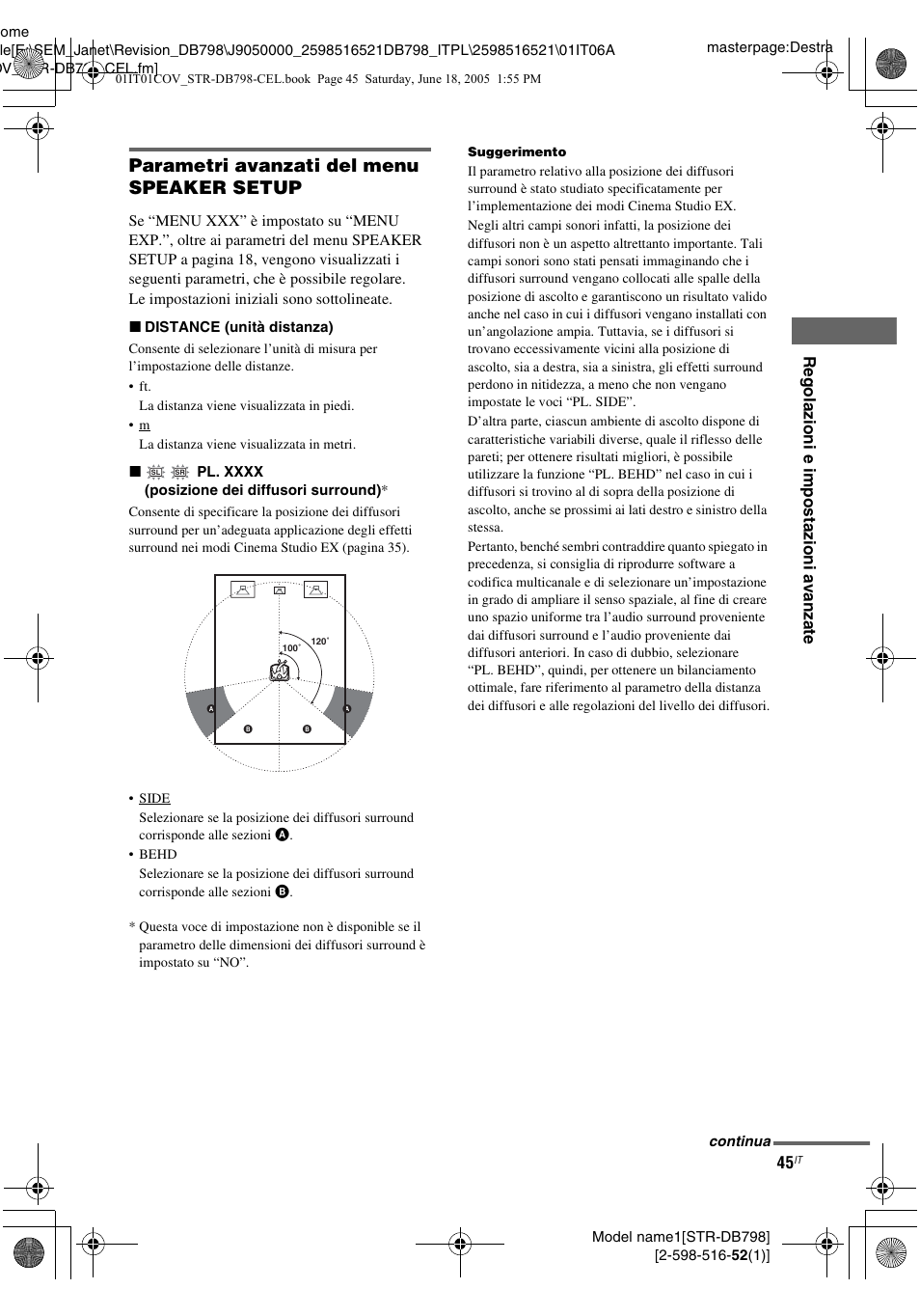 Parametri avanzati del menu speaker setup | Sony STR-DB798 User Manual | Page 45 / 144