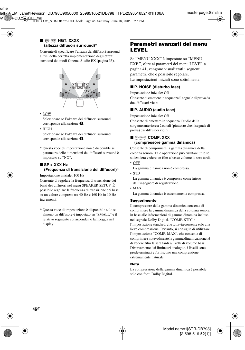 Parametri avanzati del menu level | Sony STR-DB798 User Manual | Page 46 / 144
