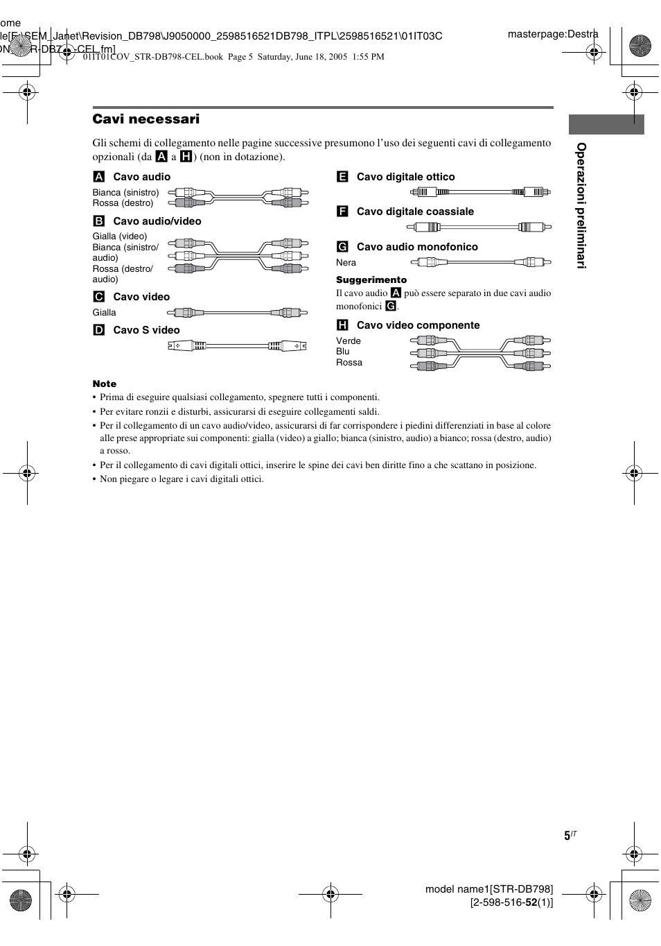 Cavi necessari | Sony STR-DB798 User Manual | Page 5 / 144