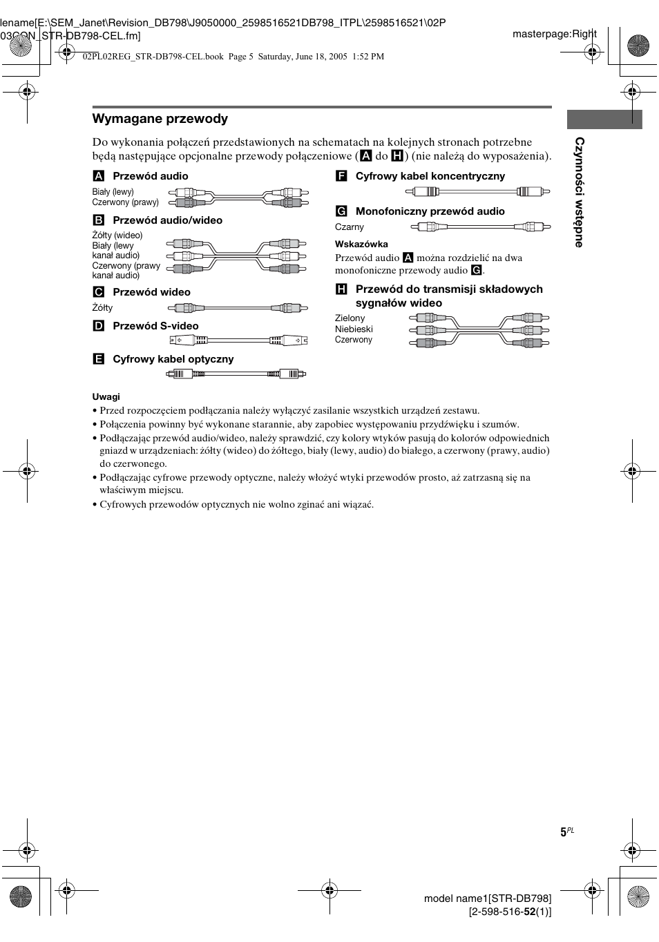 Wymagane przewody | Sony STR-DB798 User Manual | Page 73 / 144