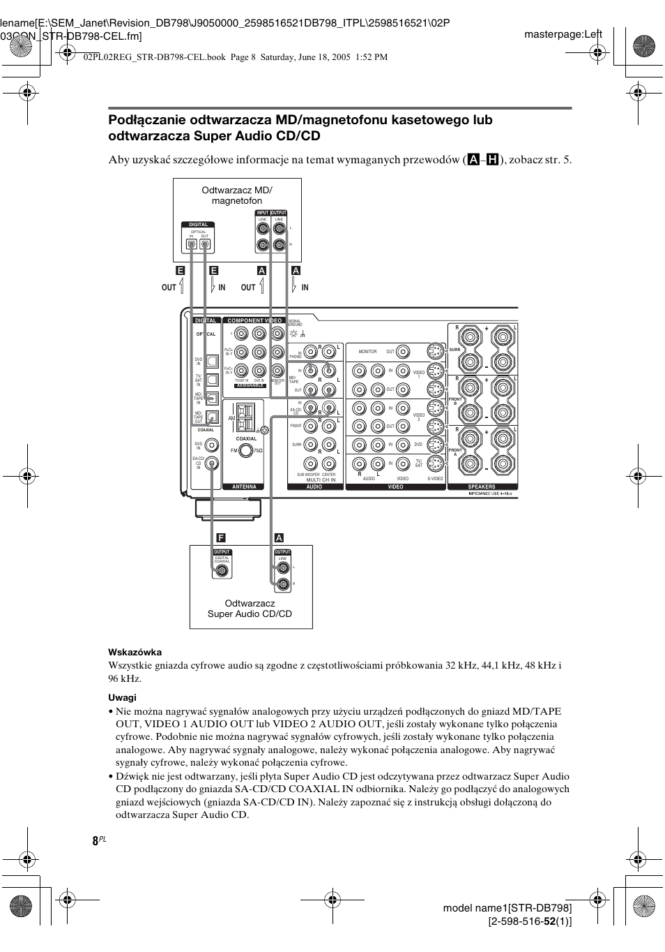 H), zobacz str. 5, Wskazówka, Uwagi | Sony STR-DB798 User Manual | Page 76 / 144