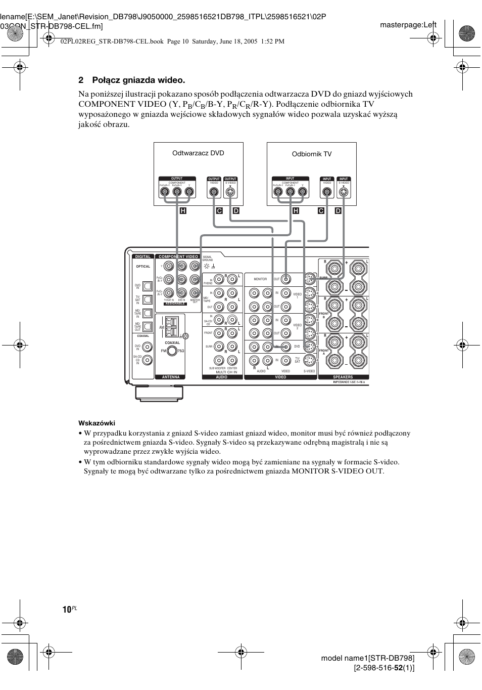 2połącz gniazda wideo, B-y, p, Wskazówki | Sony STR-DB798 User Manual | Page 78 / 144