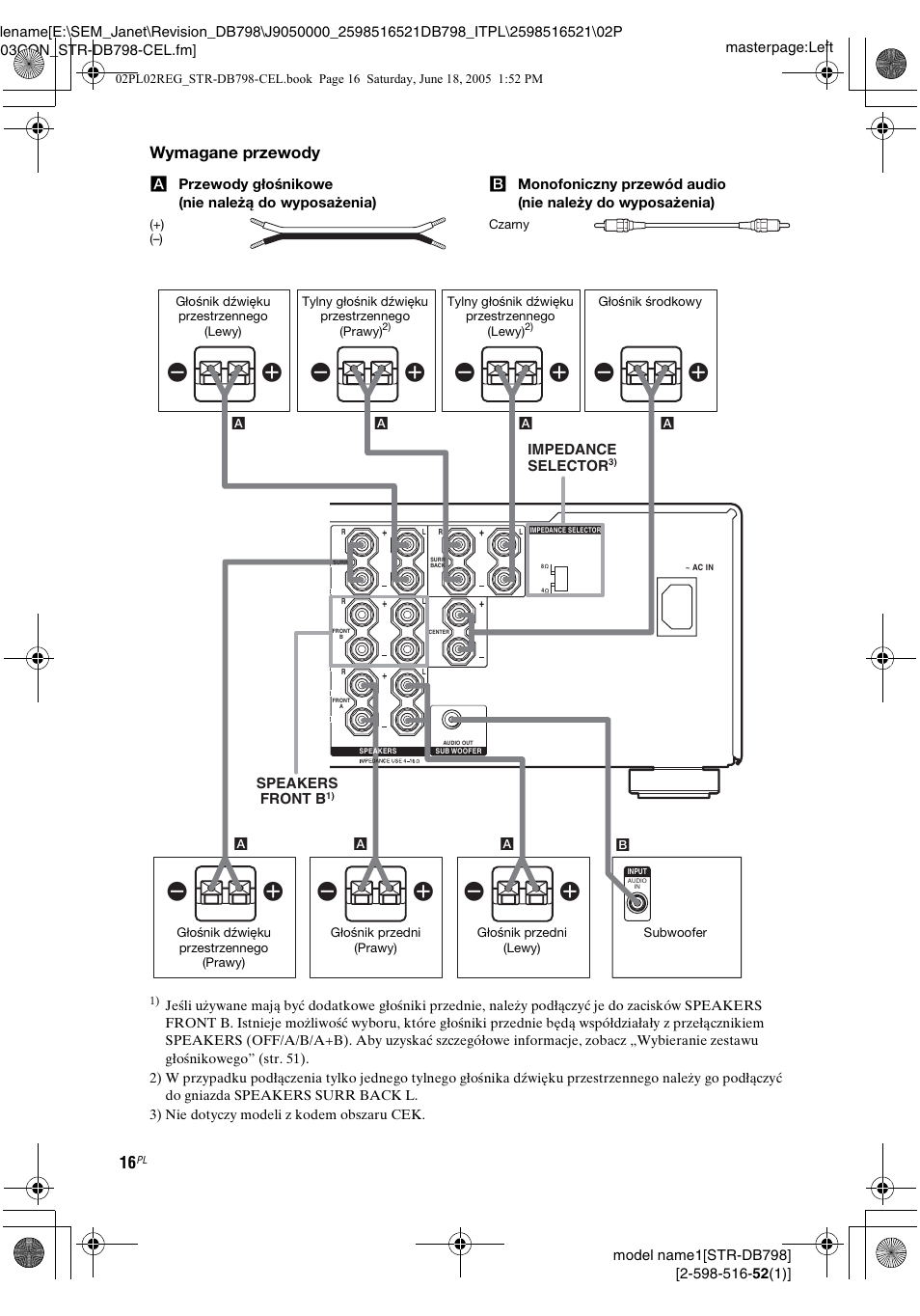 Ee e e, Wymagane przewody | Sony STR-DB798 User Manual | Page 84 / 144