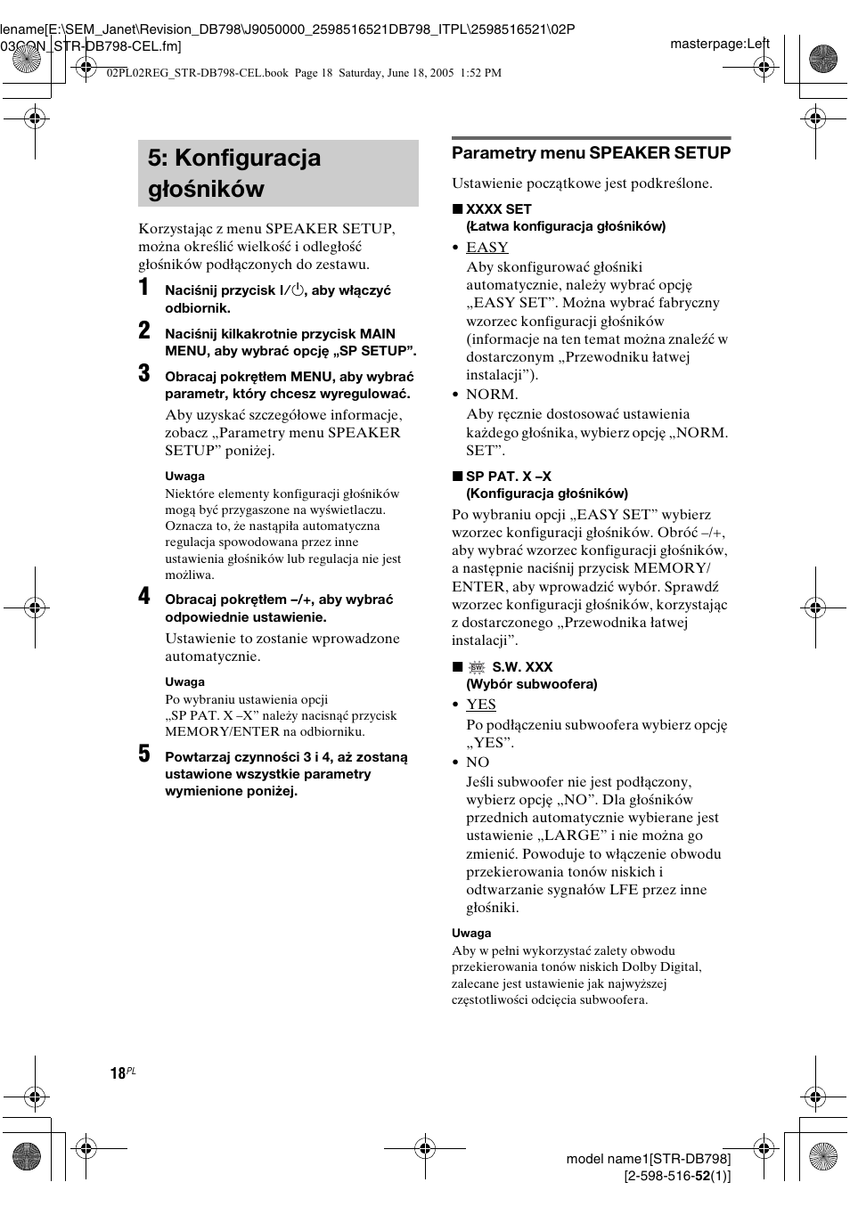 Konfiguracja głośników | Sony STR-DB798 User Manual | Page 86 / 144