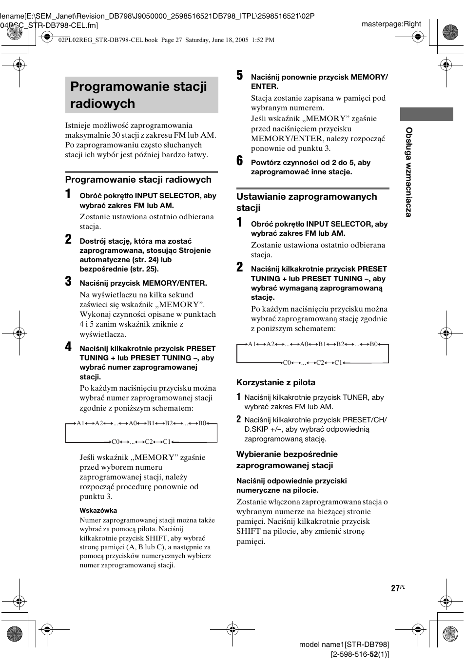 Programowanie stacji radiowych | Sony STR-DB798 User Manual | Page 95 / 144