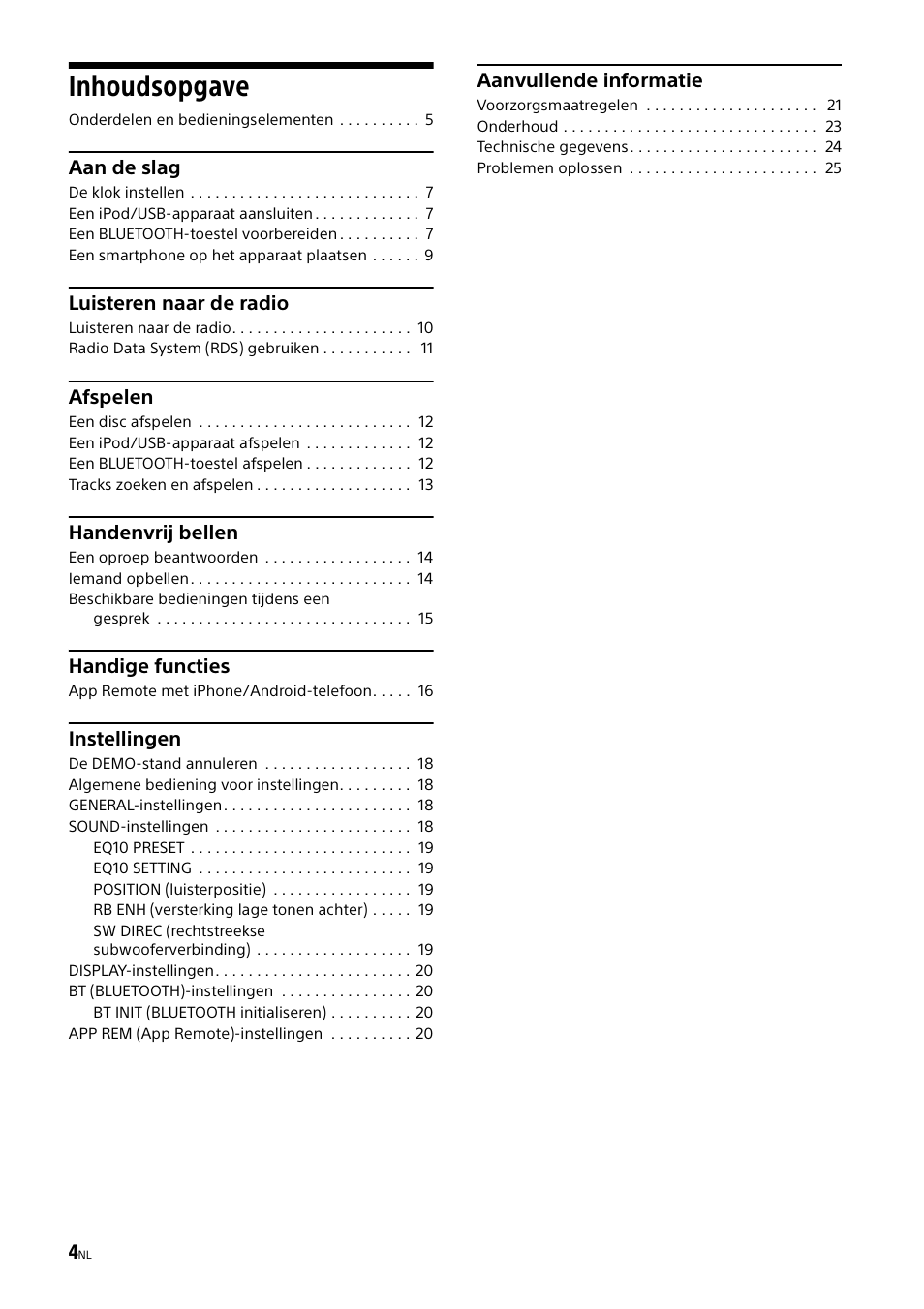 Inhoudsopgave | Sony XSP-N1BT User Manual | Page 120 / 148