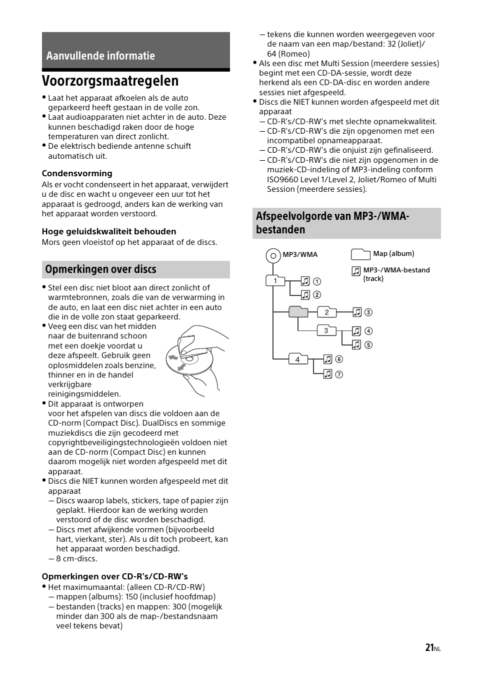 Aanvullende informatie, Voorzorgsmaatregelen | Sony XSP-N1BT User Manual | Page 137 / 148