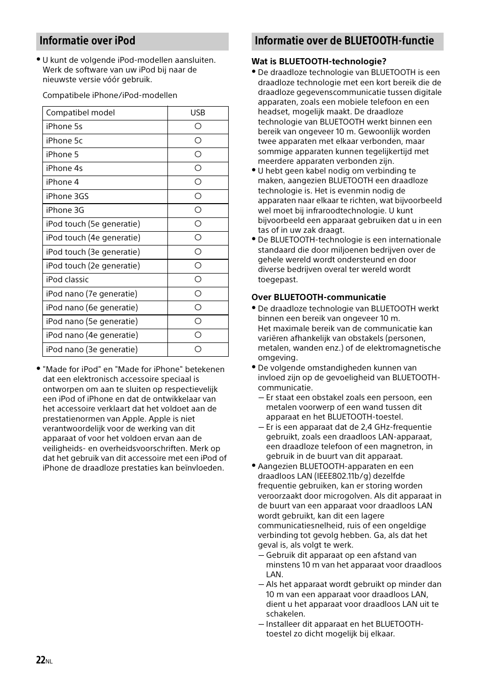 Informatie over ipod, Informatie over de bluetooth-functie | Sony XSP-N1BT User Manual | Page 138 / 148