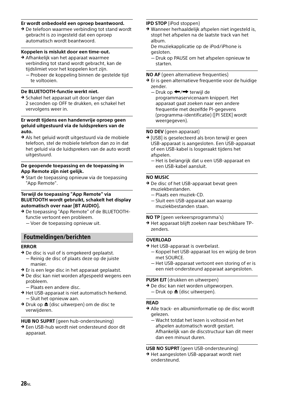 Foutmeldingen/berichten | Sony XSP-N1BT User Manual | Page 144 / 148