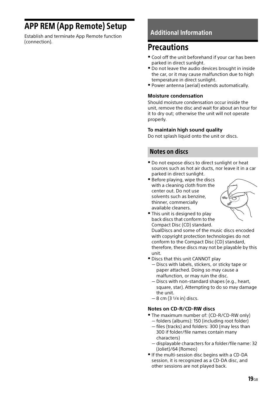 App rem (app remote) setup, Additional information, Precautions | Sony XSP-N1BT User Manual | Page 19 / 148