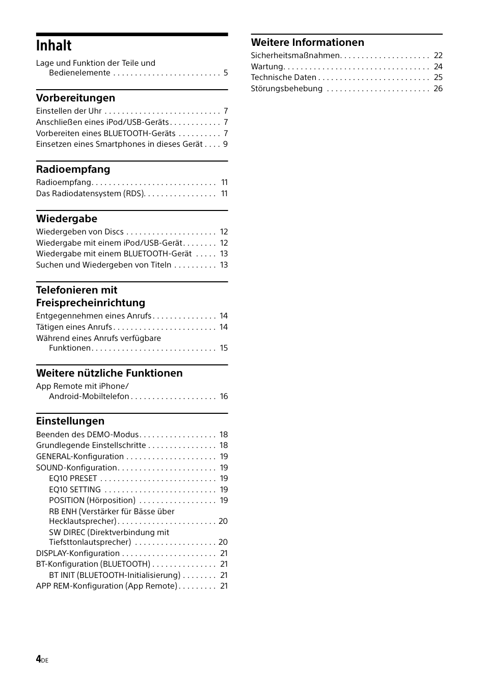 Inhalt | Sony XSP-N1BT User Manual | Page 30 / 148