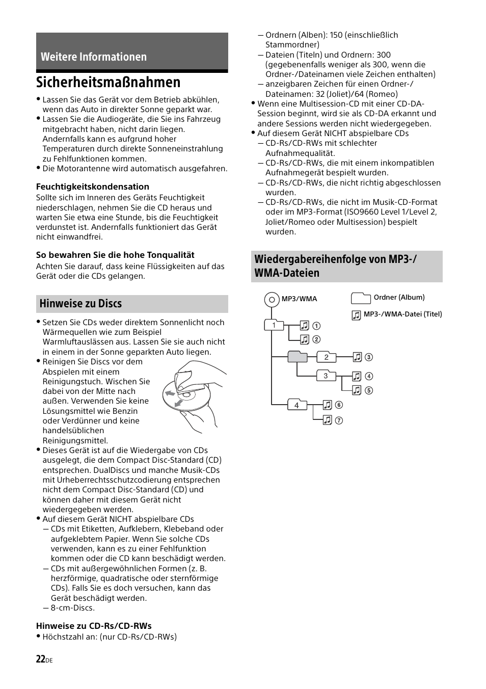 Weitere informationen, Sicherheitsmaßnahmen | Sony XSP-N1BT User Manual | Page 48 / 148