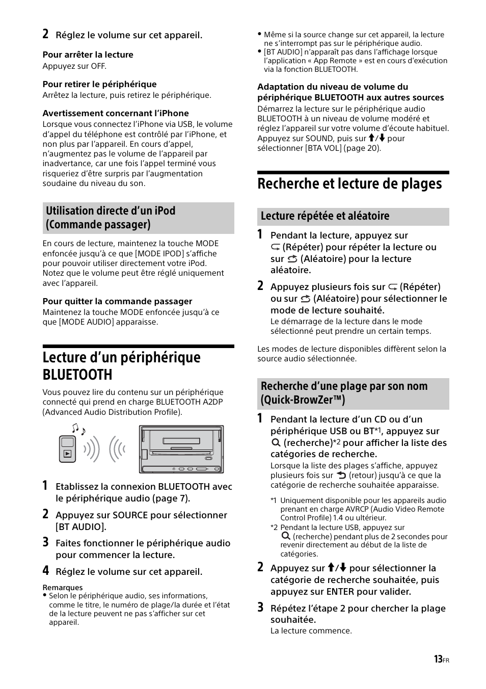 Lecture d’un périphérique bluetooth, Recherche et lecture de plages | Sony XSP-N1BT User Manual | Page 69 / 148