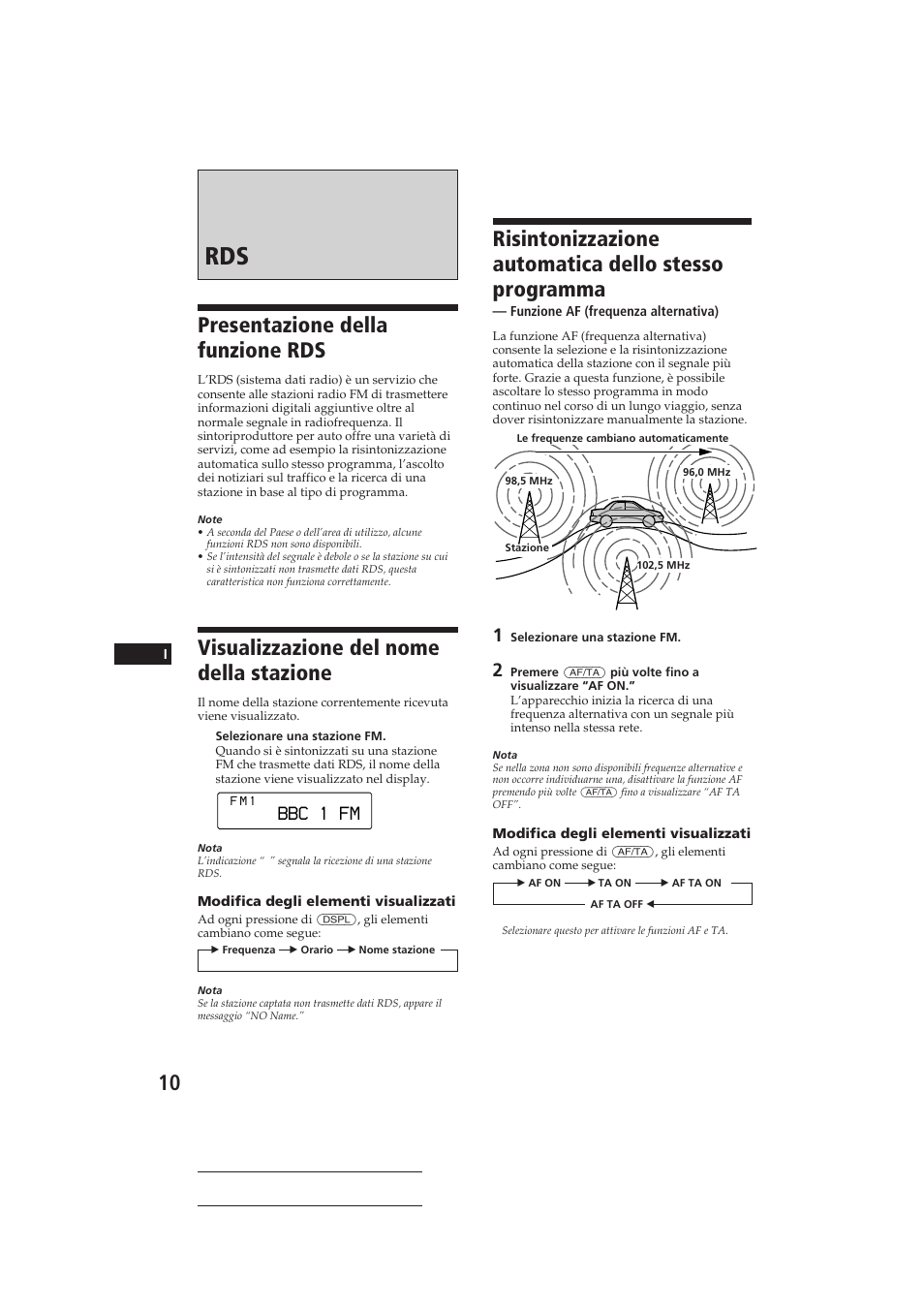 Presentazione della funzione rds, Visualizzazione del nome della stazione, Bbc 1 fm | Sony CDX-C810DSP User Manual | Page 105 / 129