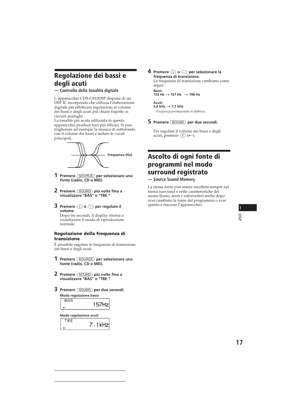 Regolazione dei bassi e degli acuti, 1khz | Sony CDX-C810DSP User Manual | Page 112 / 129