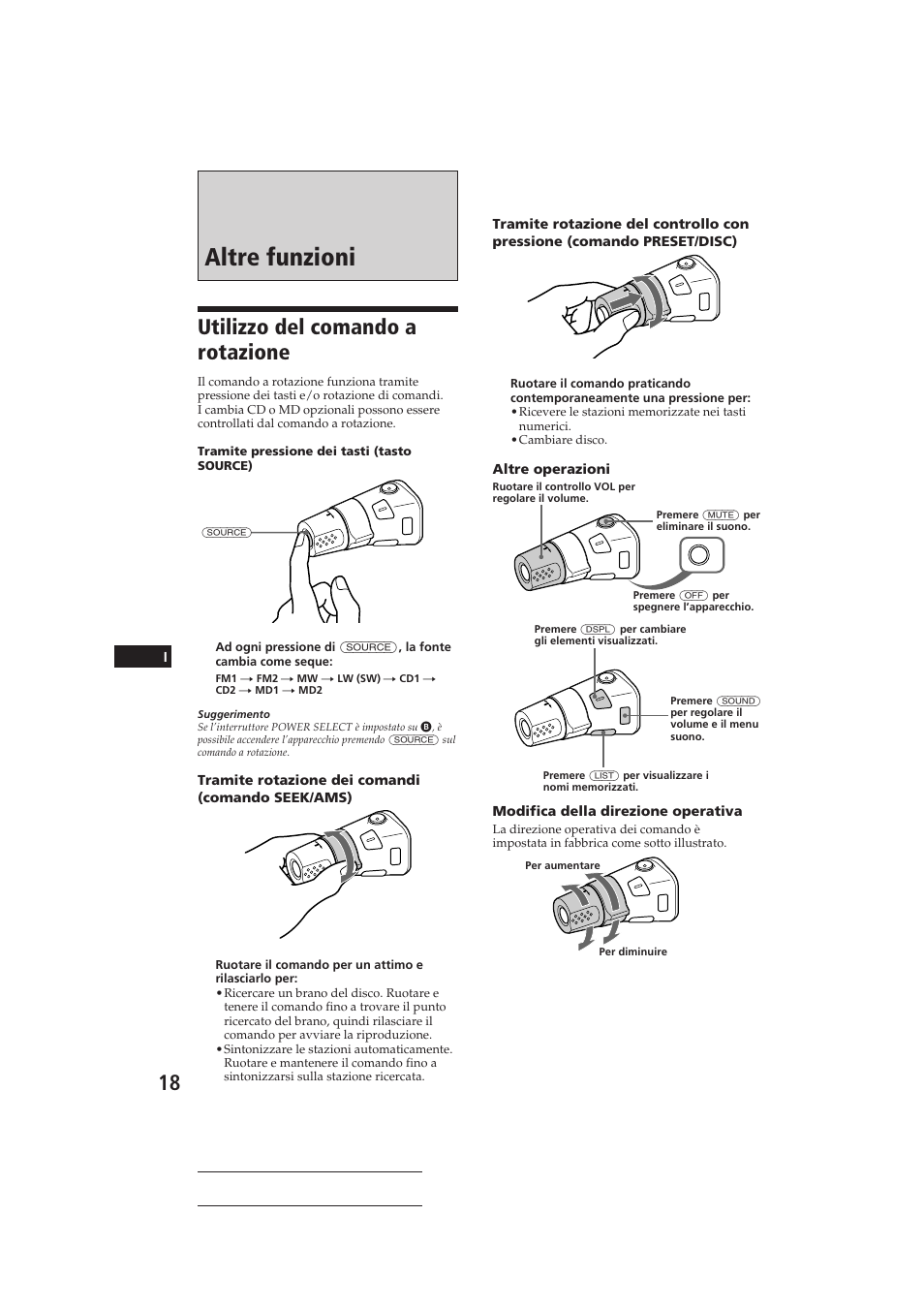 Altre funzioni, Utilizzo del comando a rotazione | Sony CDX-C810DSP User Manual | Page 113 / 129