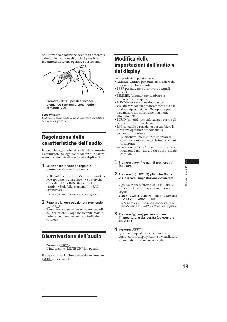Regolazione delle caratteristiche dell’audio, Disattivazione dell’audio | Sony CDX-C810DSP User Manual | Page 114 / 129