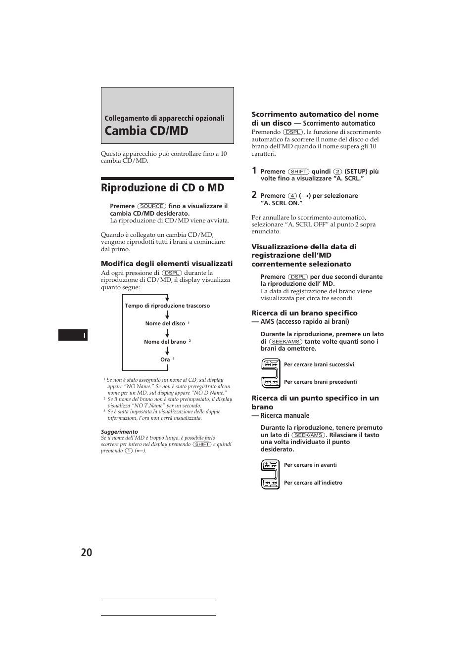 Cambia cd/md, Riproduzione di cd o md | Sony CDX-C810DSP User Manual | Page 115 / 129