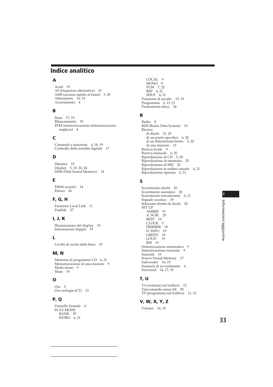 Indice analitico | Sony CDX-C810DSP User Manual | Page 128 / 129
