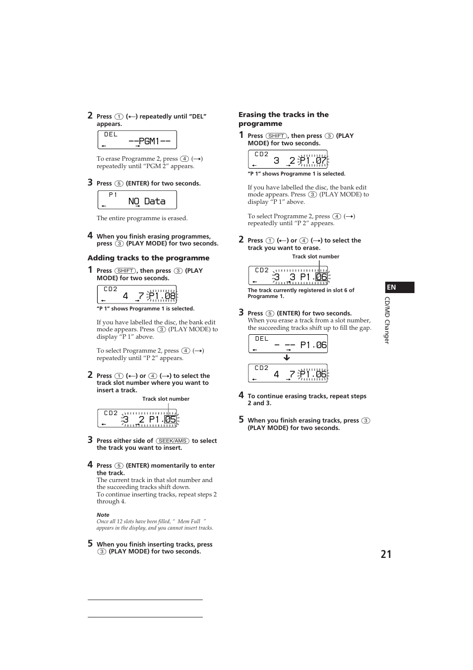 Pgm1, No data, 4 7 p1.‚8 | 3 2 p1.‚5, 3 3 p1.‚6, 4 7 p1.‚6, 3 2 p1.‚7, P1.‚6 | Sony CDX-C810DSP User Manual | Page 21 / 129