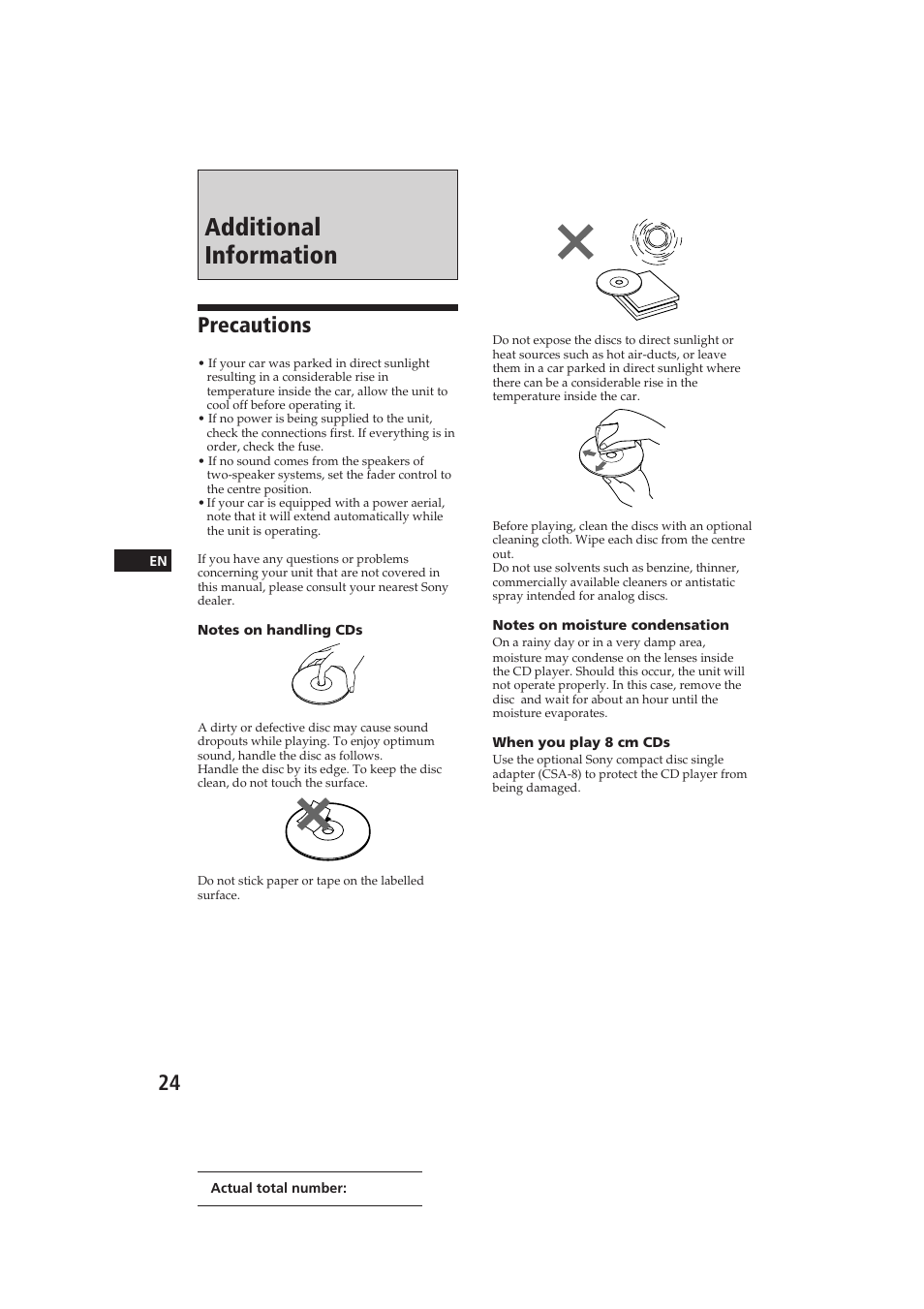 Additional information, Precautions | Sony CDX-C810DSP User Manual | Page 24 / 129