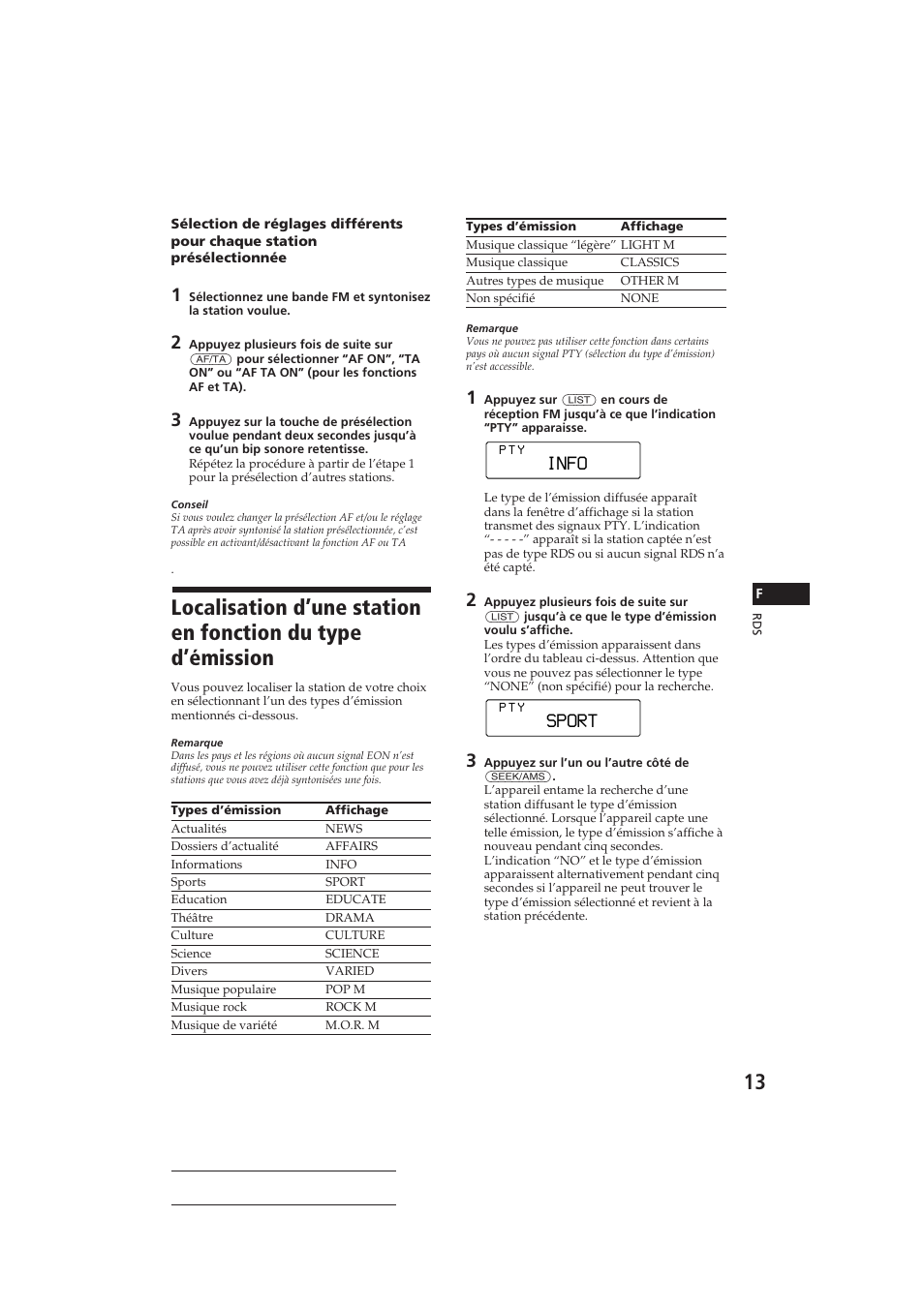 Info, Sport | Sony CDX-C810DSP User Manual | Page 43 / 129