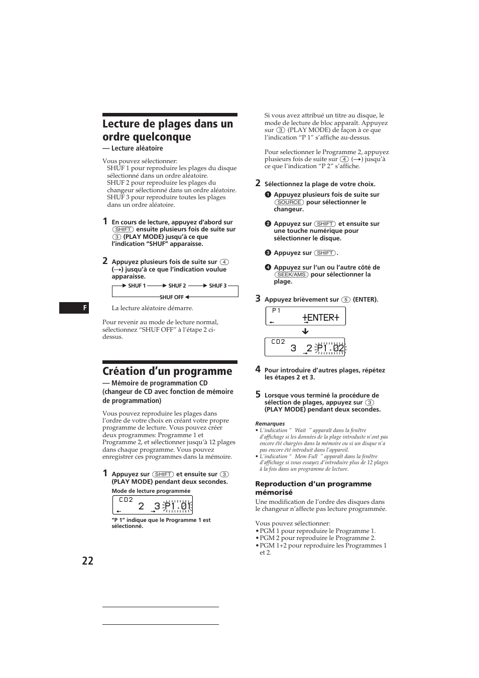 Lecture de plages dans un ordre quelconque, Création d’un programme, Enter | 3 2 p1.‚2, 2 3 p1.‚1 | Sony CDX-C810DSP User Manual | Page 52 / 129