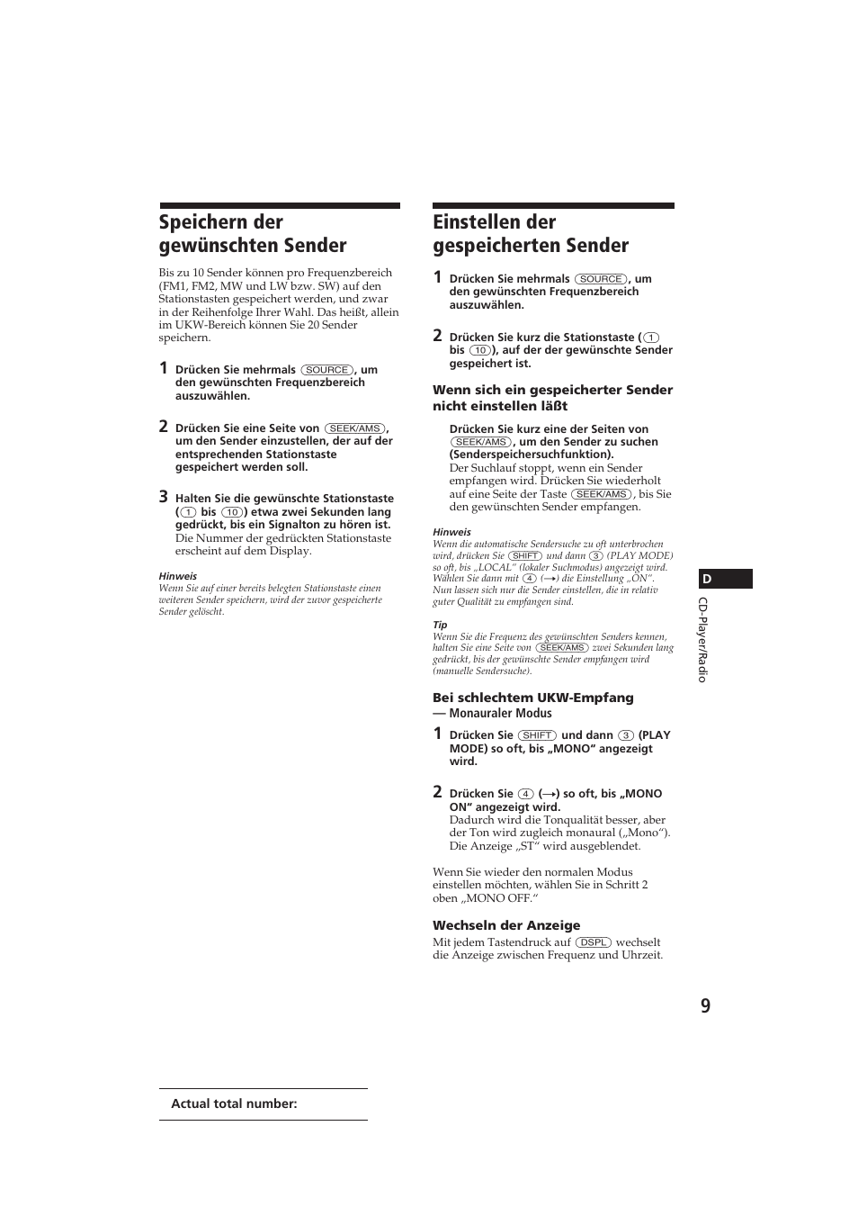 Einstellen der gespeicherten sender, Speichern der gewünschten sender | Sony CDX-C810DSP User Manual | Page 72 / 129
