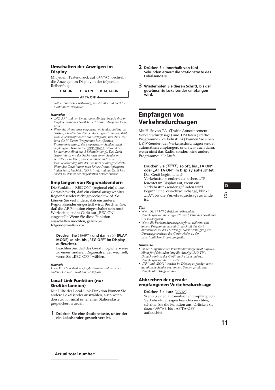 Empfangen von verkehrsdurchsagen | Sony CDX-C810DSP User Manual | Page 74 / 129