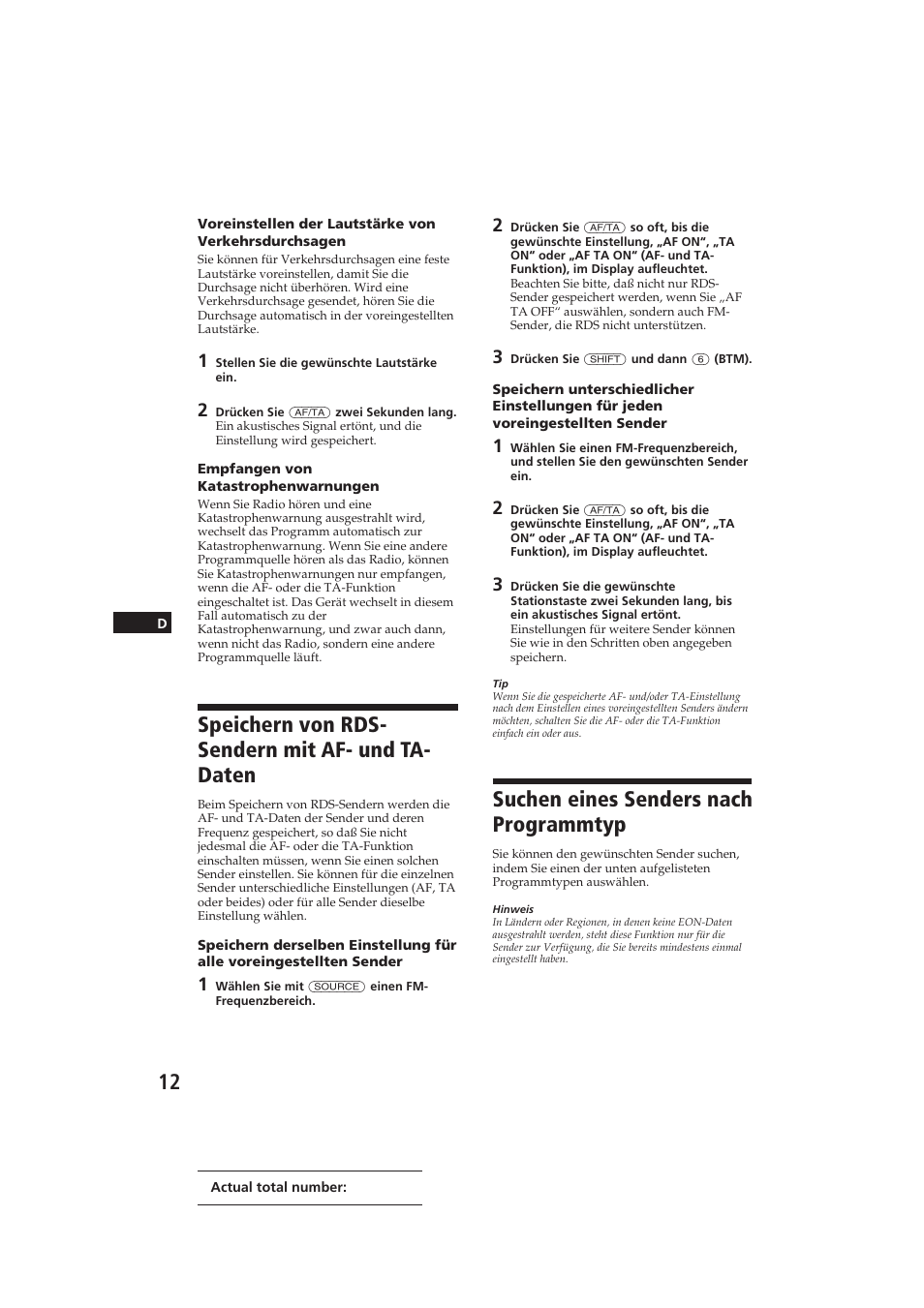 Speichern von rds- sendern mit af- und ta- daten, Suchen eines senders nach programmtyp | Sony CDX-C810DSP User Manual | Page 75 / 129