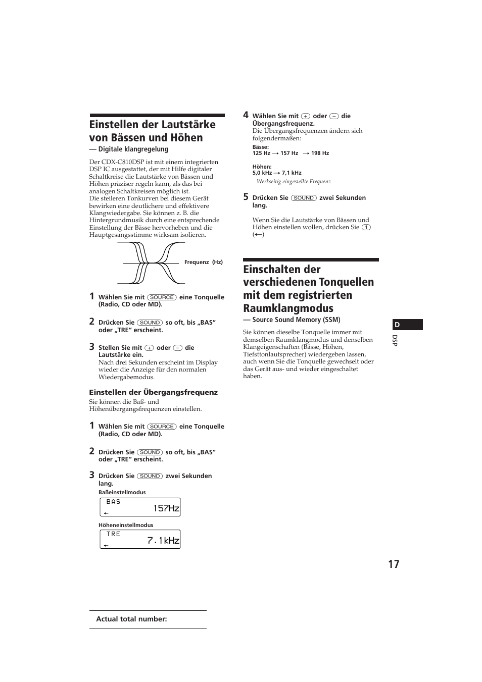 Einstellen der lautstärke von bässen und höhen, 1khz | Sony CDX-C810DSP User Manual | Page 80 / 129