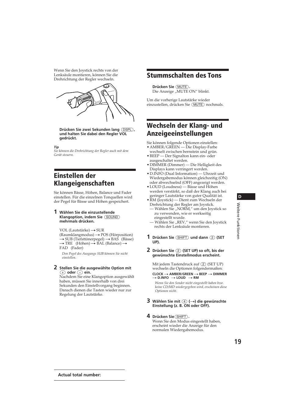 Stummschalten des tons, Wechseln der klang- und anzeigeeinstellungen, Einstellen der klangeigenschaften | Sony CDX-C810DSP User Manual | Page 82 / 129