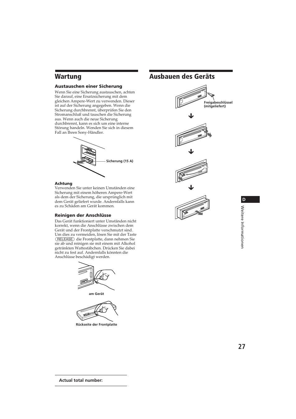 Wartung, Ausbauen des geräts | Sony CDX-C810DSP User Manual | Page 90 / 129