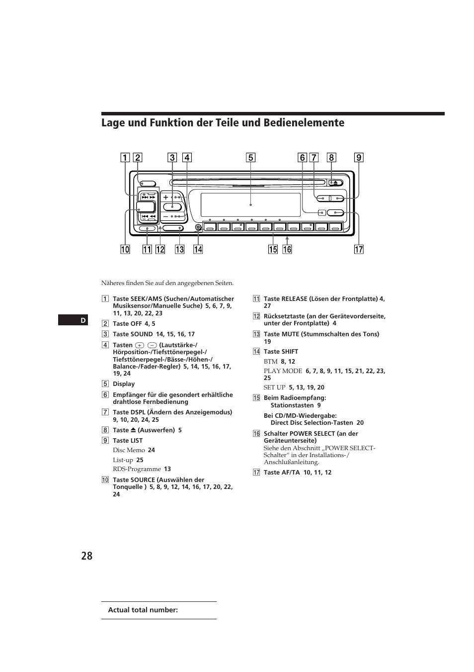Lage und funktion der teile und bedienelemente | Sony CDX-C810DSP User Manual | Page 91 / 129