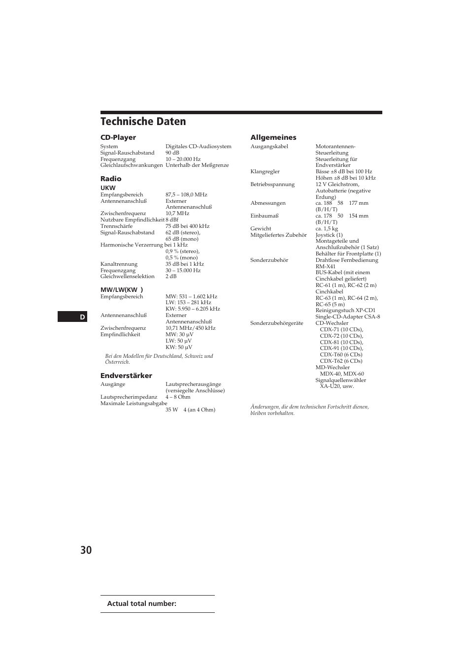 Technische daten | Sony CDX-C810DSP User Manual | Page 93 / 129